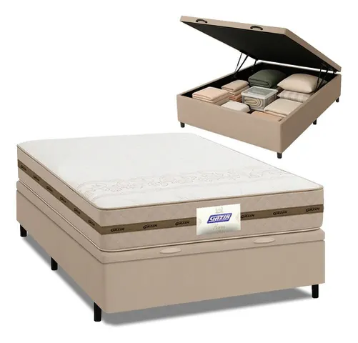 Cama Box Baú Casal Colchão Molas Flora