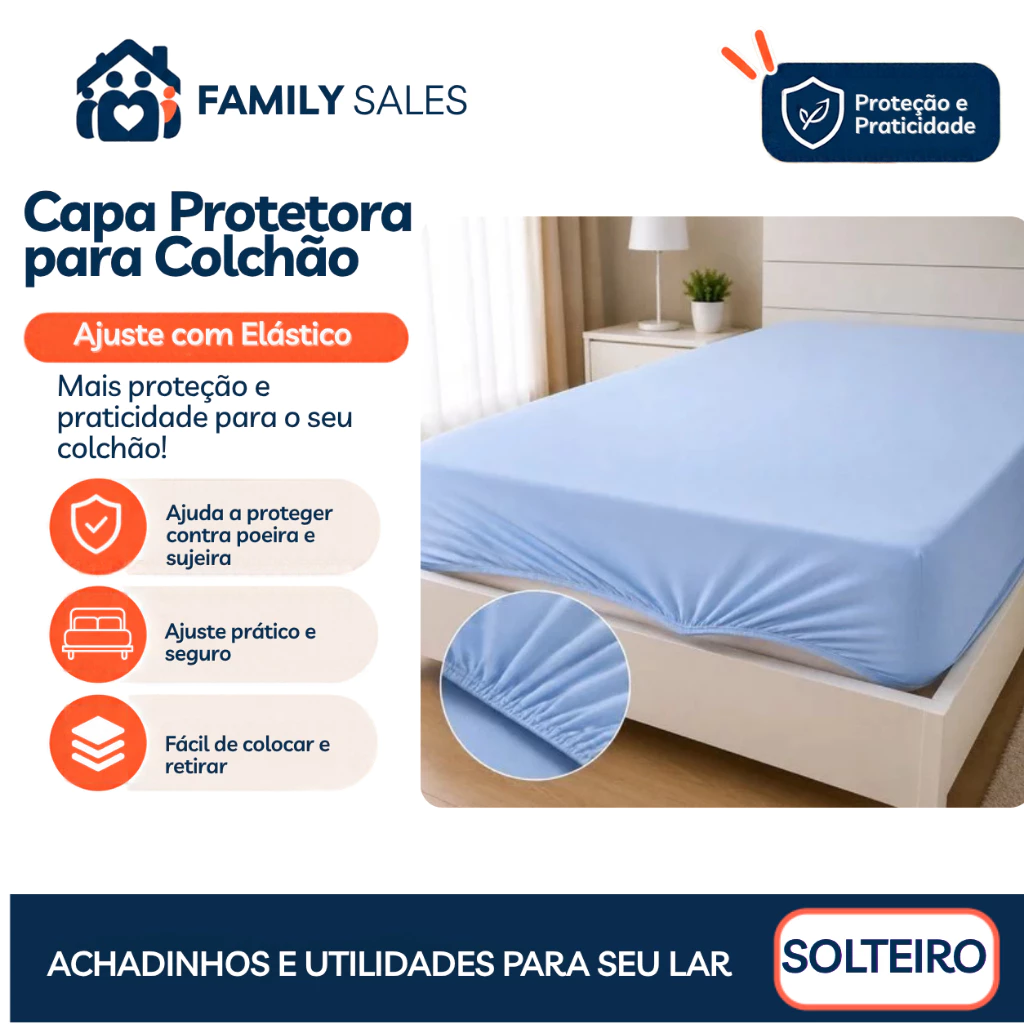Protetor de Colchão Solteiro Impermeável com Elástico Capa Protetora