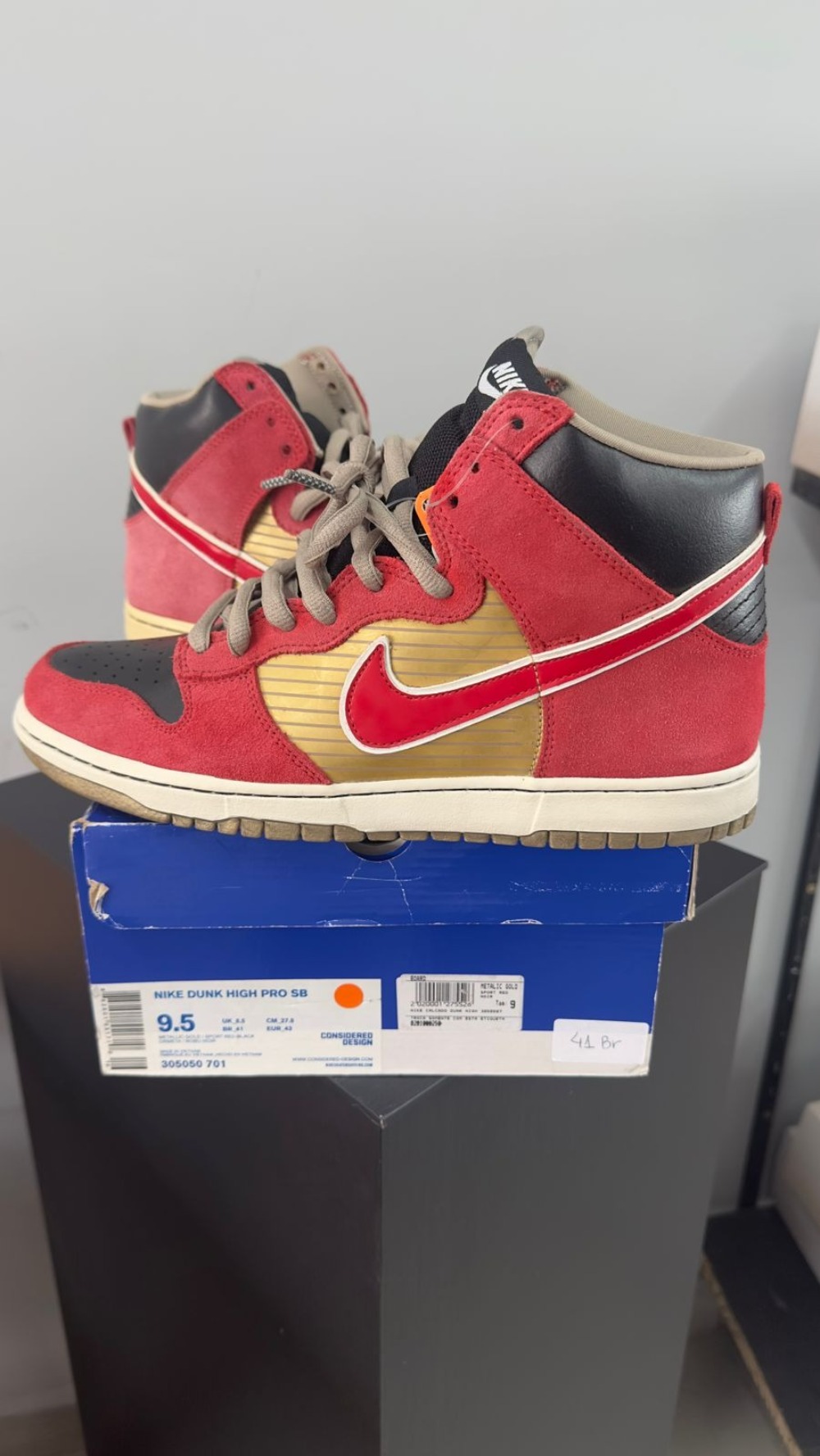 Nike SB Dunk High Pro Tecate Metallic Gold Sport Red — 41, Novo