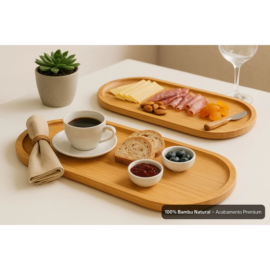Foto 4 de Kit 2 Bandejas Bambu 44cm Oval Tipo Gamela Servir Petiscos Decorar