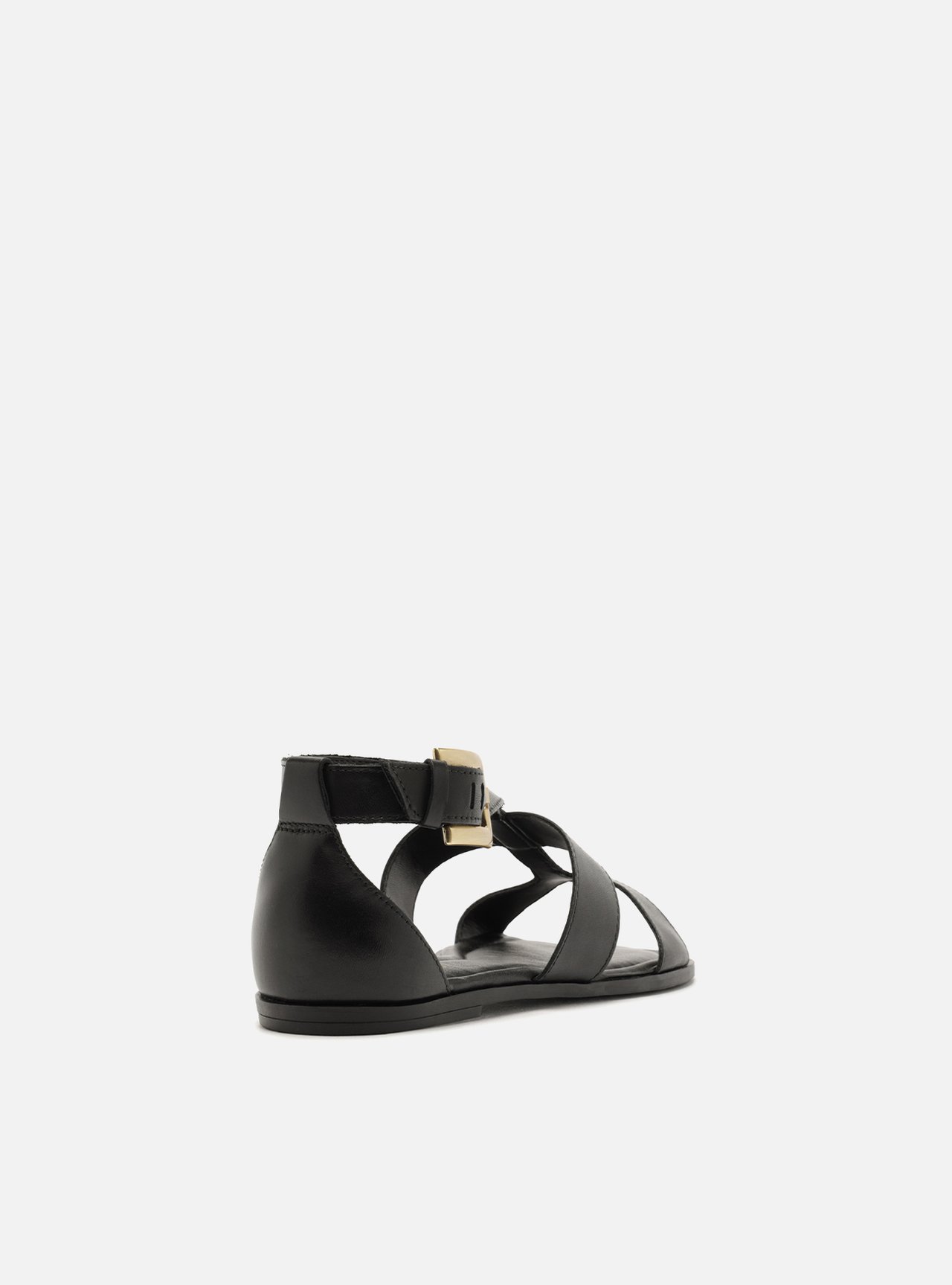 Foto 3 de Sandália Rasteira Preta Fivela Dourada