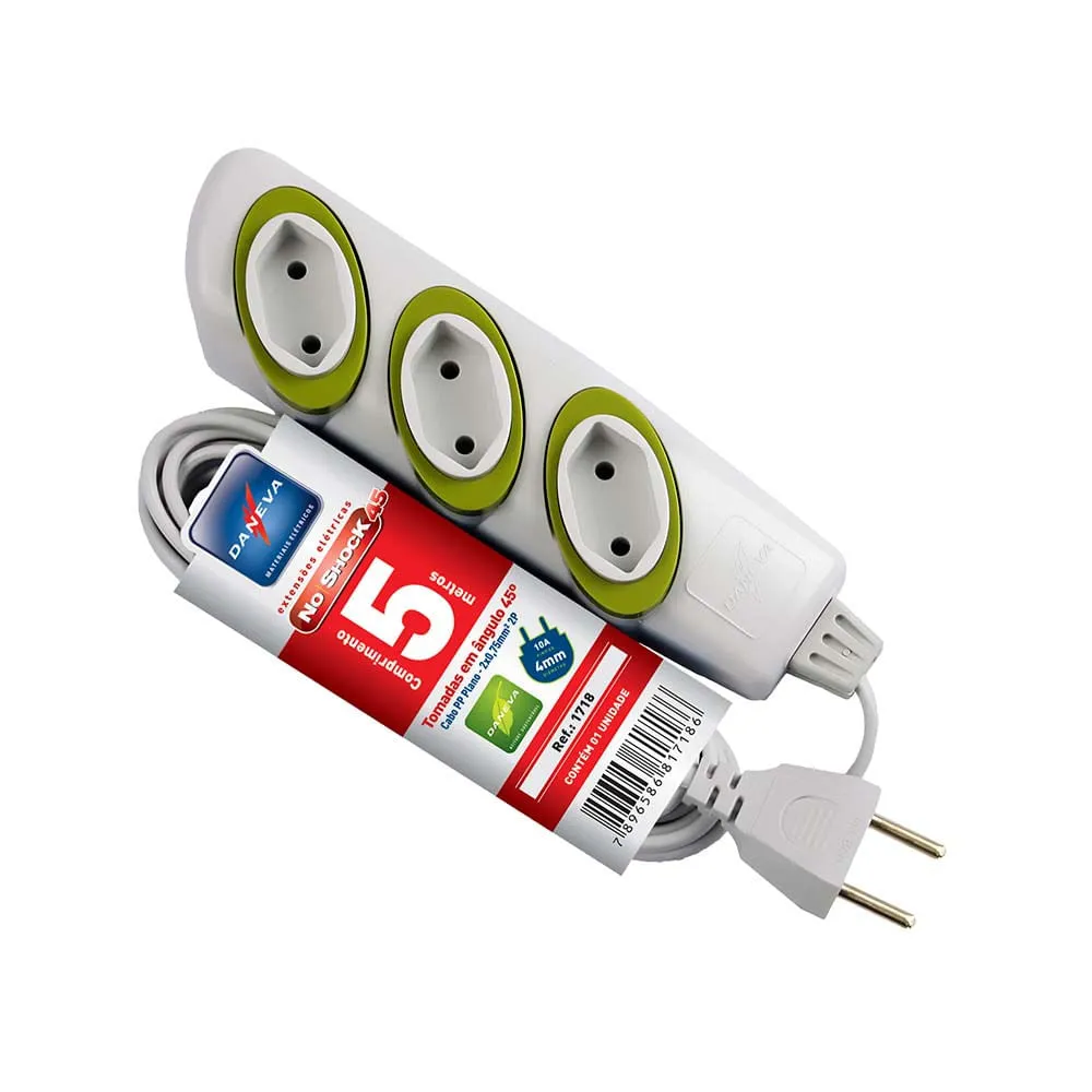 EXTENSAO NOSHOCK 45 PP 2X0,75 2P 10A GELO 5M - 6PC DANEVA