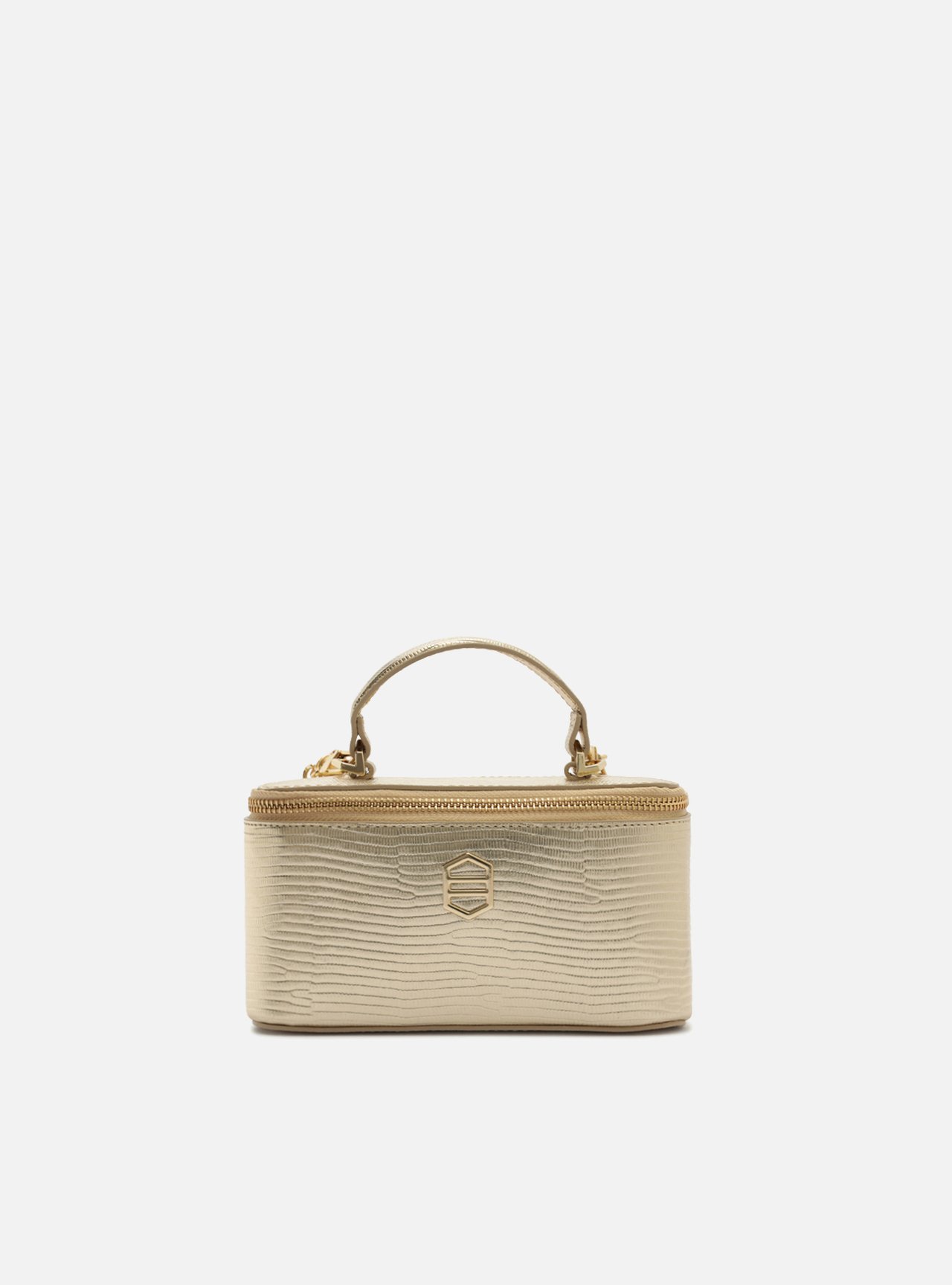 Bolsa Tiracolo Dourada Couro Pequena Croco Corrente