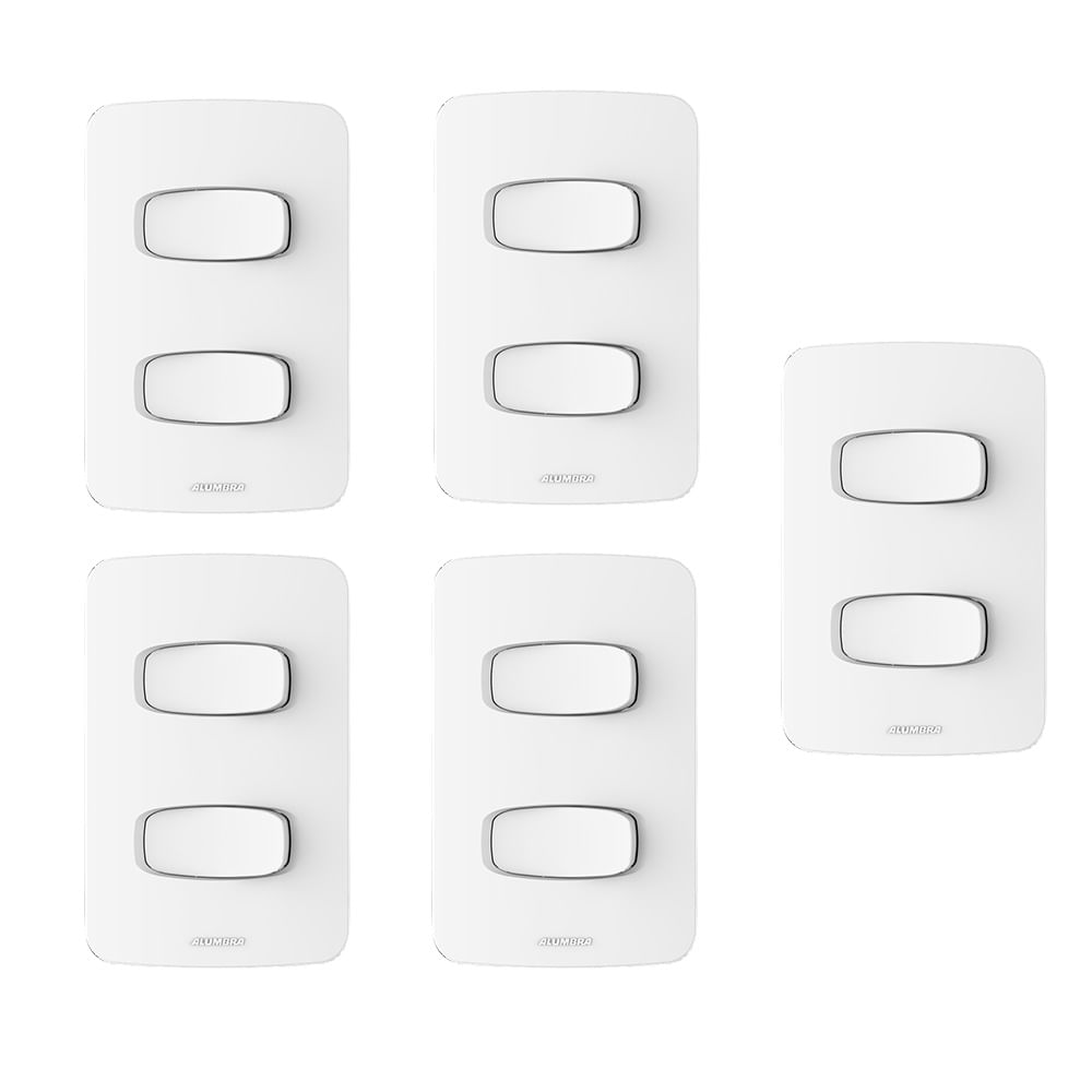 Kit com 5 Conjuntos 1 Interruptor Simples Com Interruptor Paralelo 10A 250V 4x2 Gracia Branco Alumbra