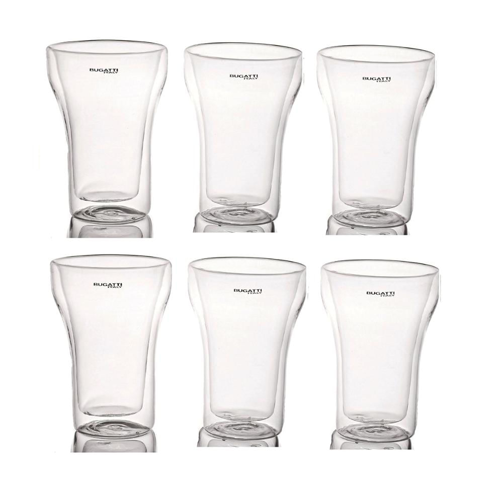 Jogo 6 Copos Dupla Parede Suco Drink 350ml Bugatti