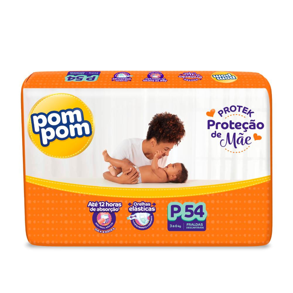 Fralda Pom Pom Derma Protek Proteção de Mãe Mega P com 54un