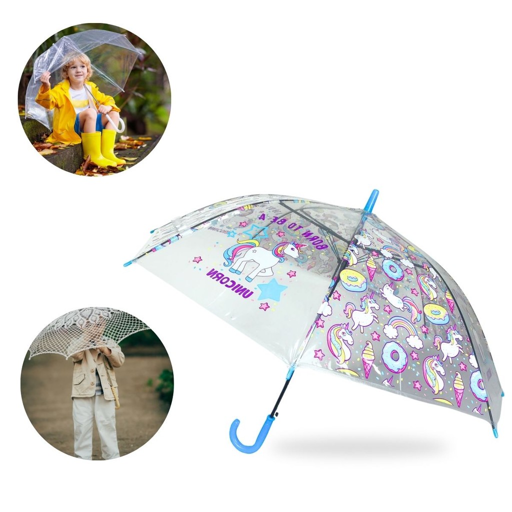 Guarda Chuva Infantil Transparente com Unicórnio Super Proteção