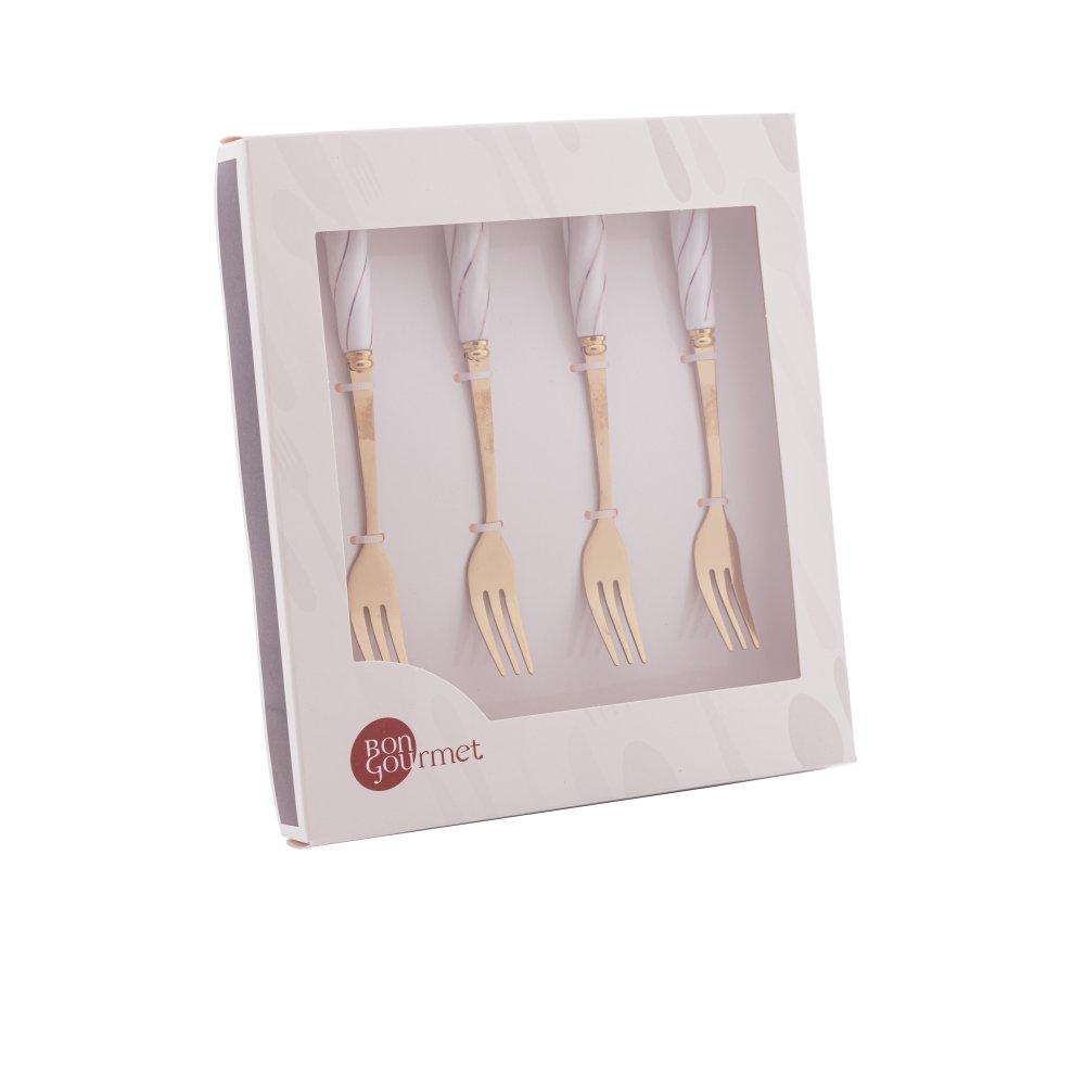 4 Garfos para Aperitivo Wolff de Aço Inox Branco
