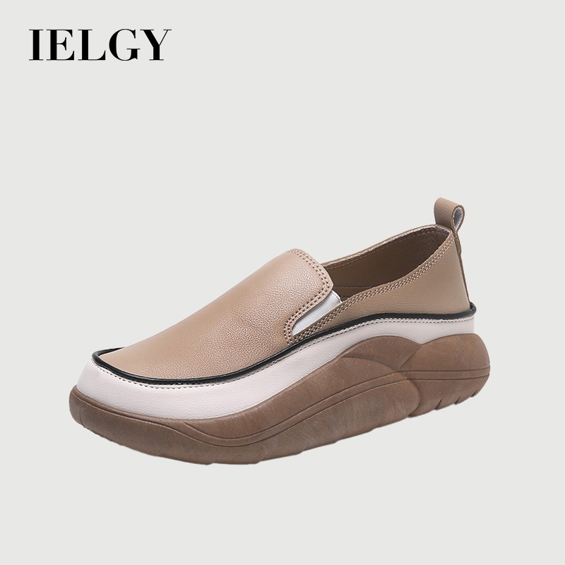 IELGY Mocassim Feminino Com Bico Redondo E Plataforma Retrô