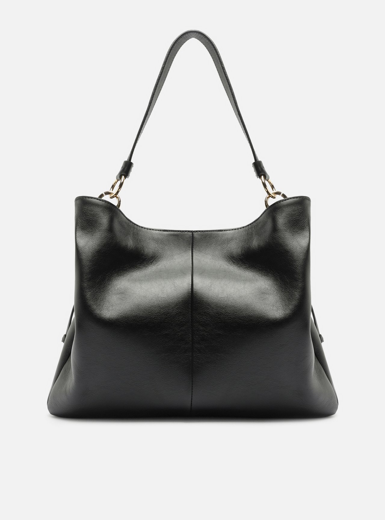 Foto 3 de Bolsa Hobo Preta Couro Grande Franzida