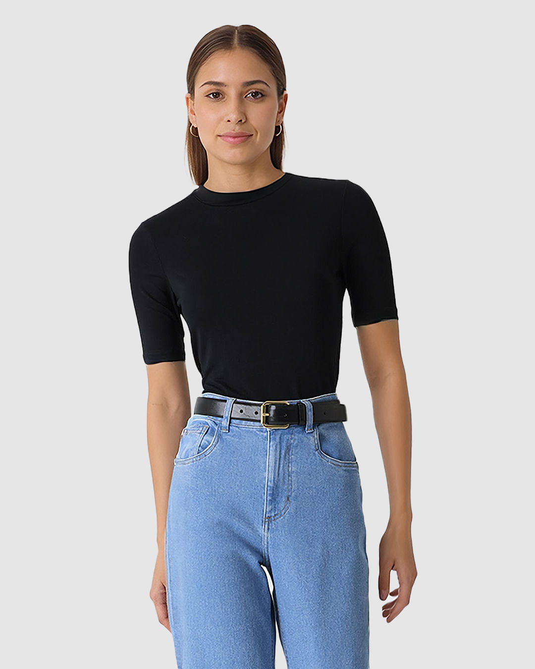 Blusa Justa Feminina Gola Redonda Em Malha Viscose — Preto - XGG