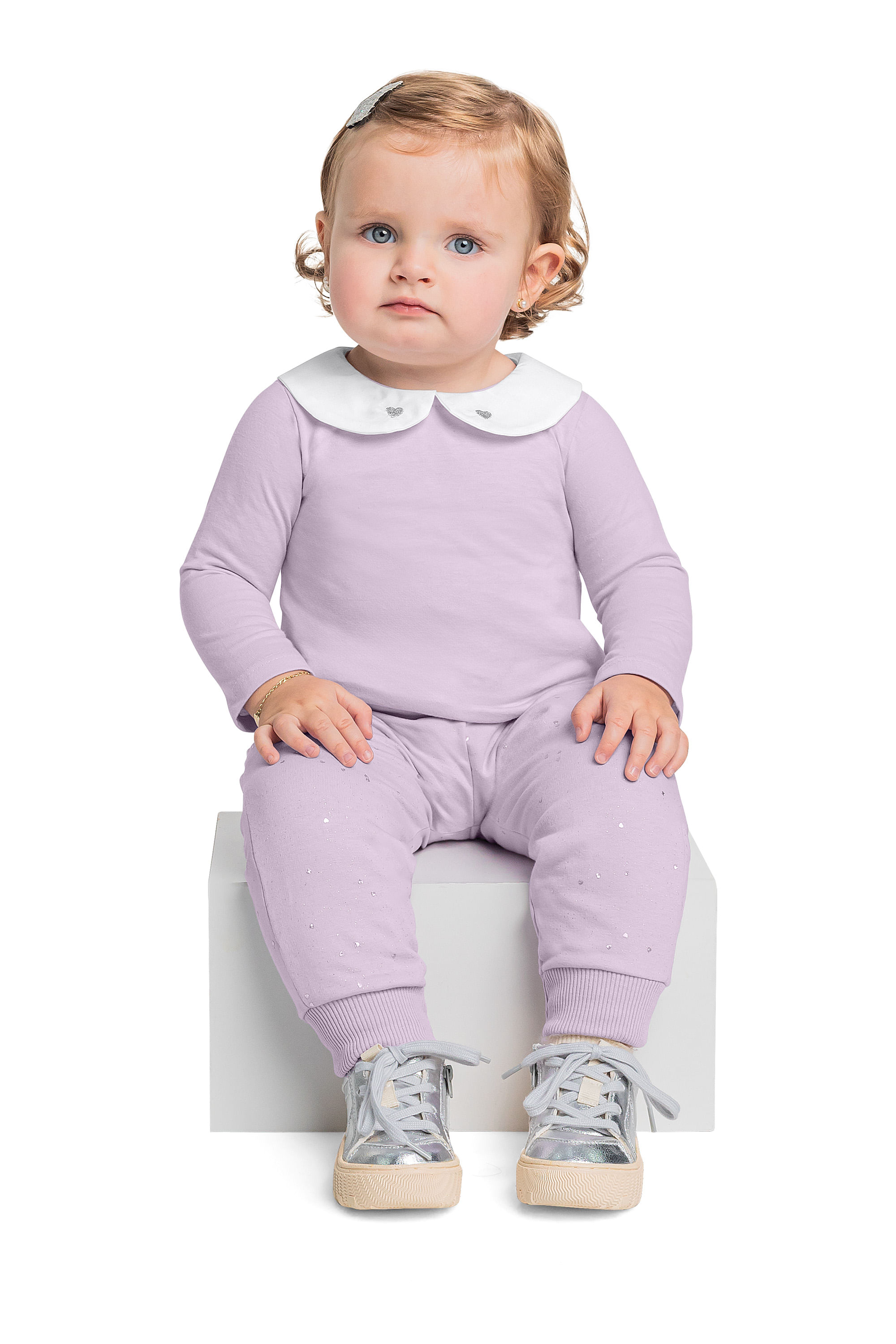 Blusa Manga Longa em Meia Malha para Bebê Menina (Roxo) Quimby — 3 M