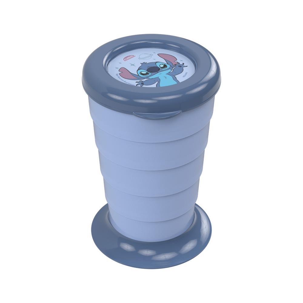 Copo Dobrável Stitch Tampa Retrátil Sanfonado Passeio Lancheira Lembrancinha Disney Plasútil