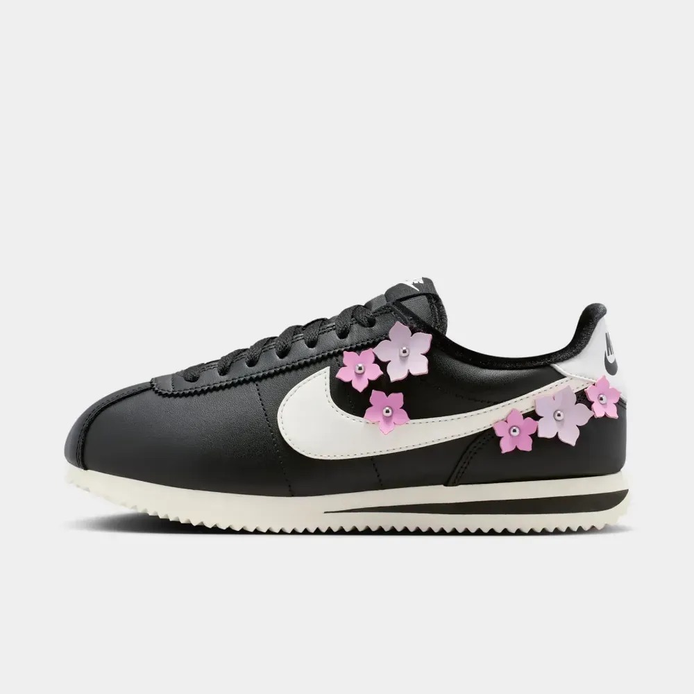 Nike Cortez Leather Florette Black Pink Rise Faded Lilac Sail — 35 / 36 / 37 / 38, Novo