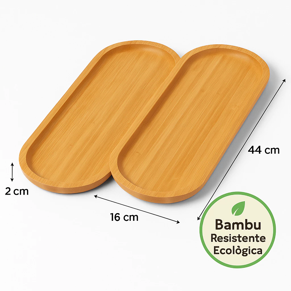 Foto 5 de Kit 2 Bandejas Bambu 44cm Oval Tipo Gamela Servir Petiscos Decorar