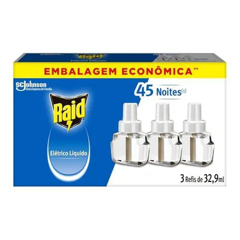 [PRIME] Raid, Repelente Elétrico Líquido, 45 Noites, x3 Refis de 32,9ml
