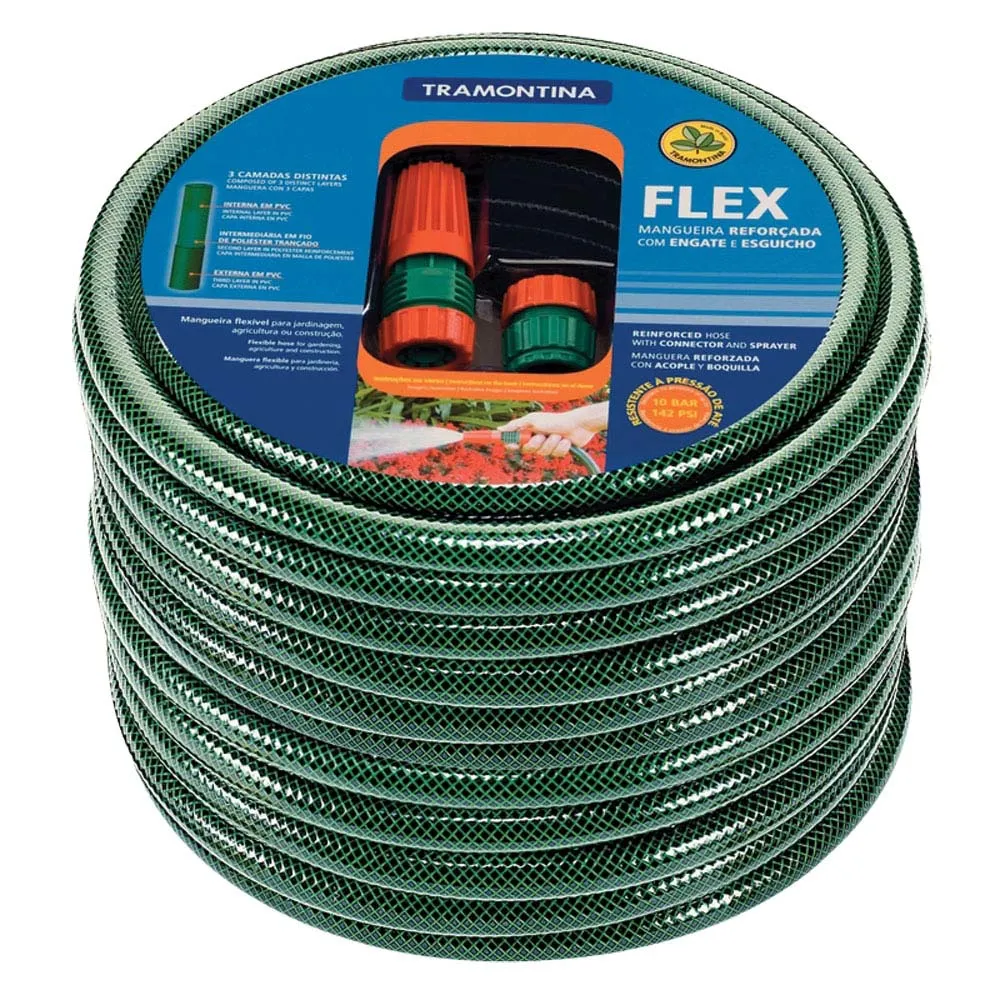 MANGUEIRA FLEX COM ESGATE E ESGUICHO 20M VERDE TRAMONTINA