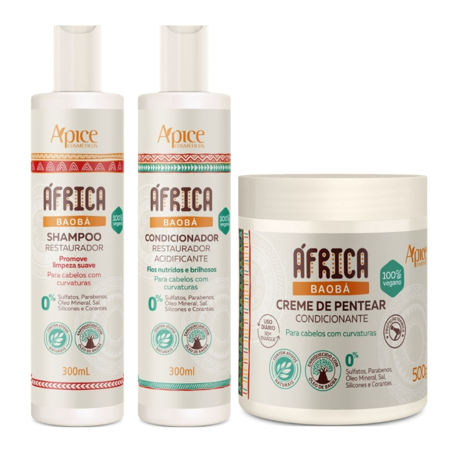 Apse África Baobá Shampoo e Condicionador e Creme de Pentear