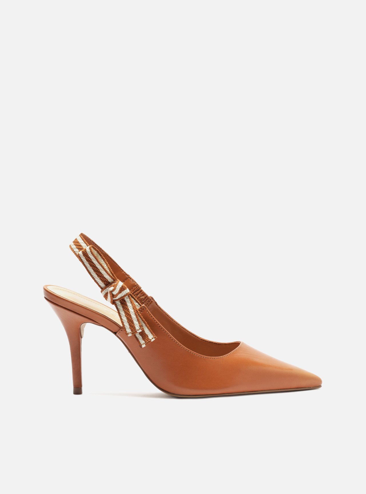 Scarpin Marrom Couro Salto Médio Slingback Laço