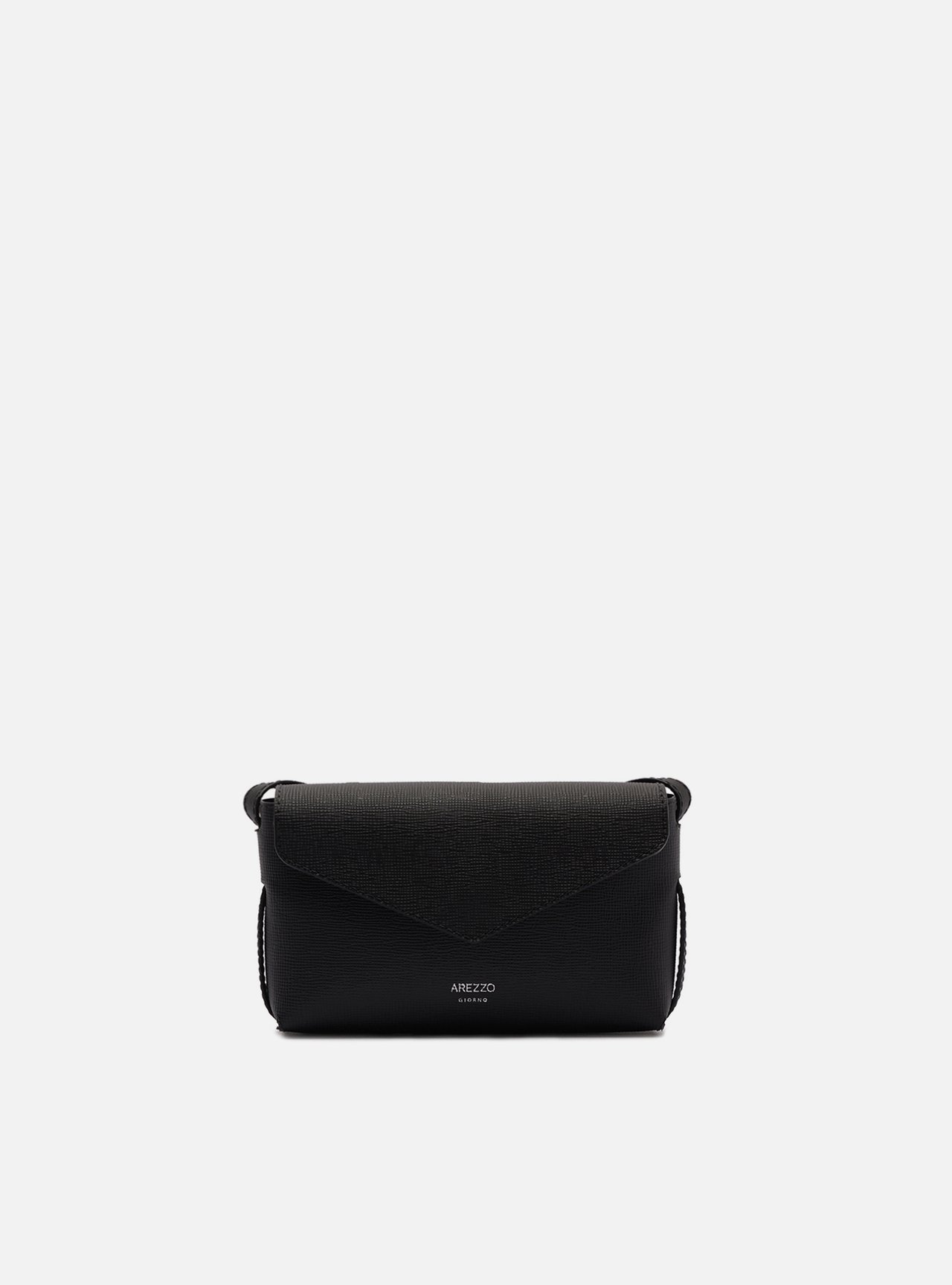 Bolsa Tiracolo Preta Pequena Granulada Alça Larga