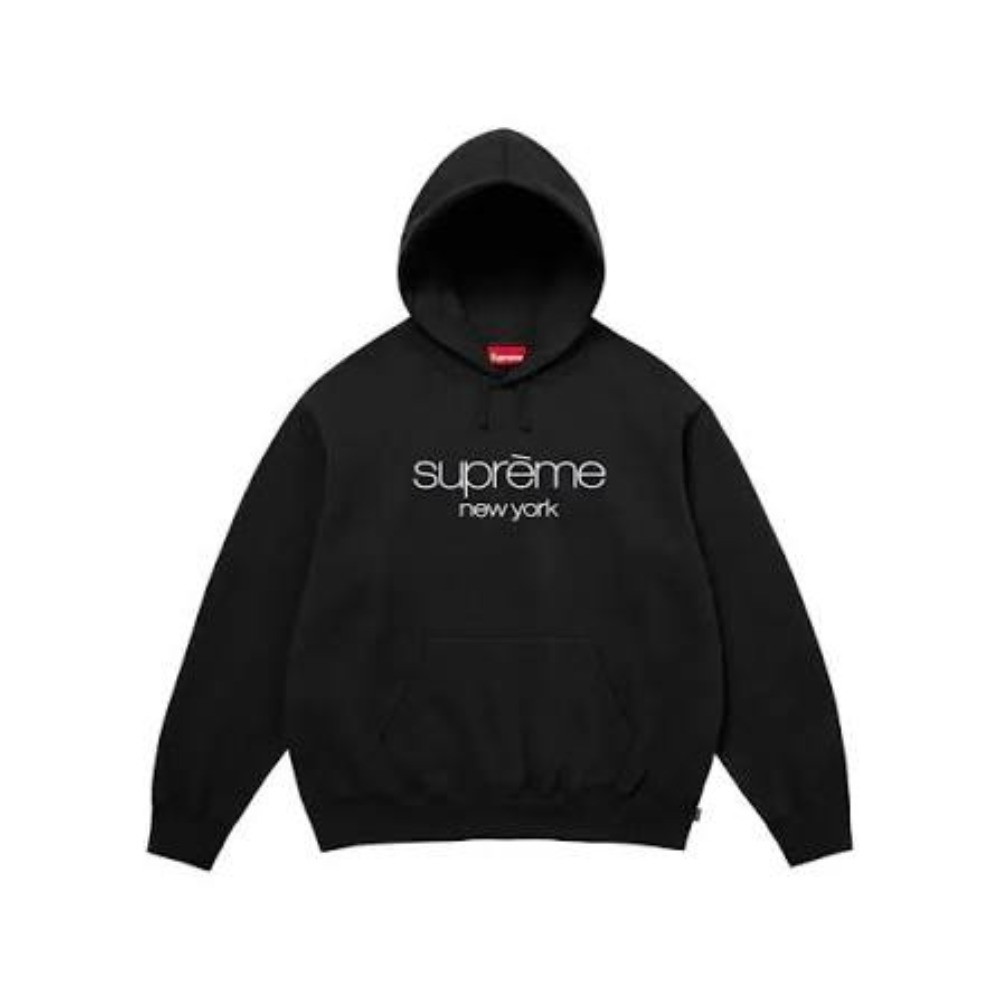 Moletom Supreme Classic Logo Hooded Black SS26-W3 — M, Novo