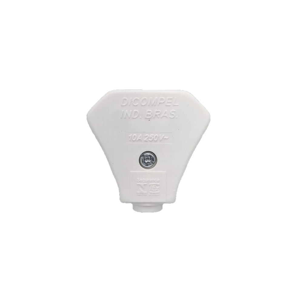 Plugue Triangular 90° 2 Polos 10 Amperes Branco Dicompel