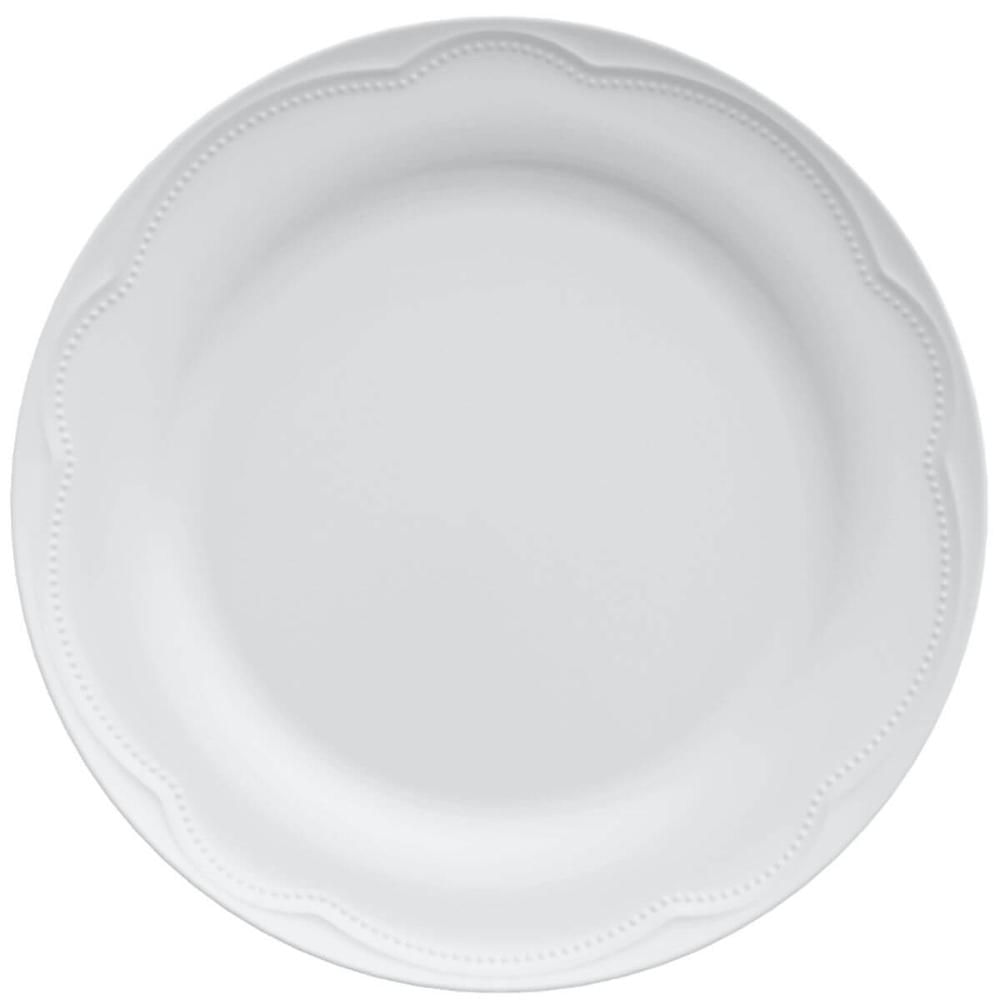 Jogo 12 Pratos Rasos 25cm Branco em Porcelana Germer Cottage Mesa Posta Almoço Jantar