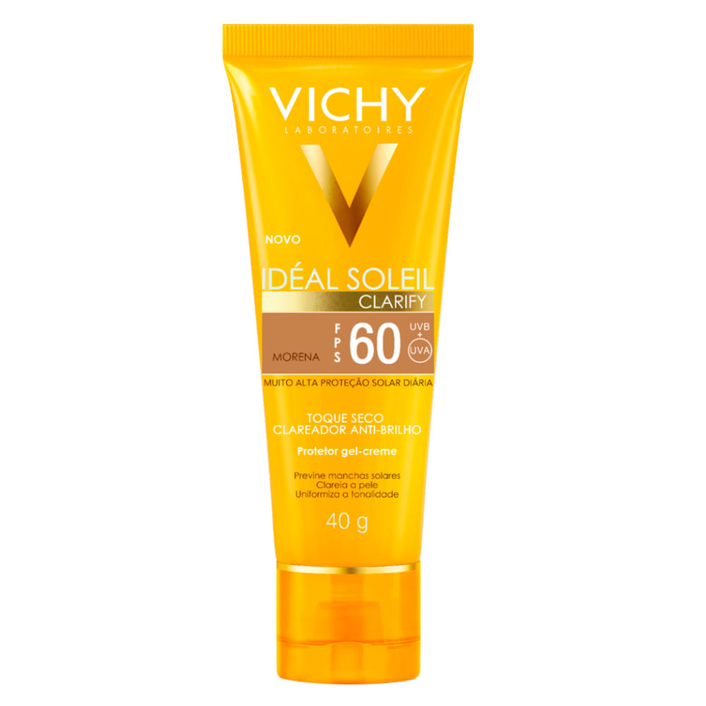 Protetor Solar Facial com Cor Clareador Anti-brilho Vichy Capital Soleil Clarify FPS60 40g — Morena