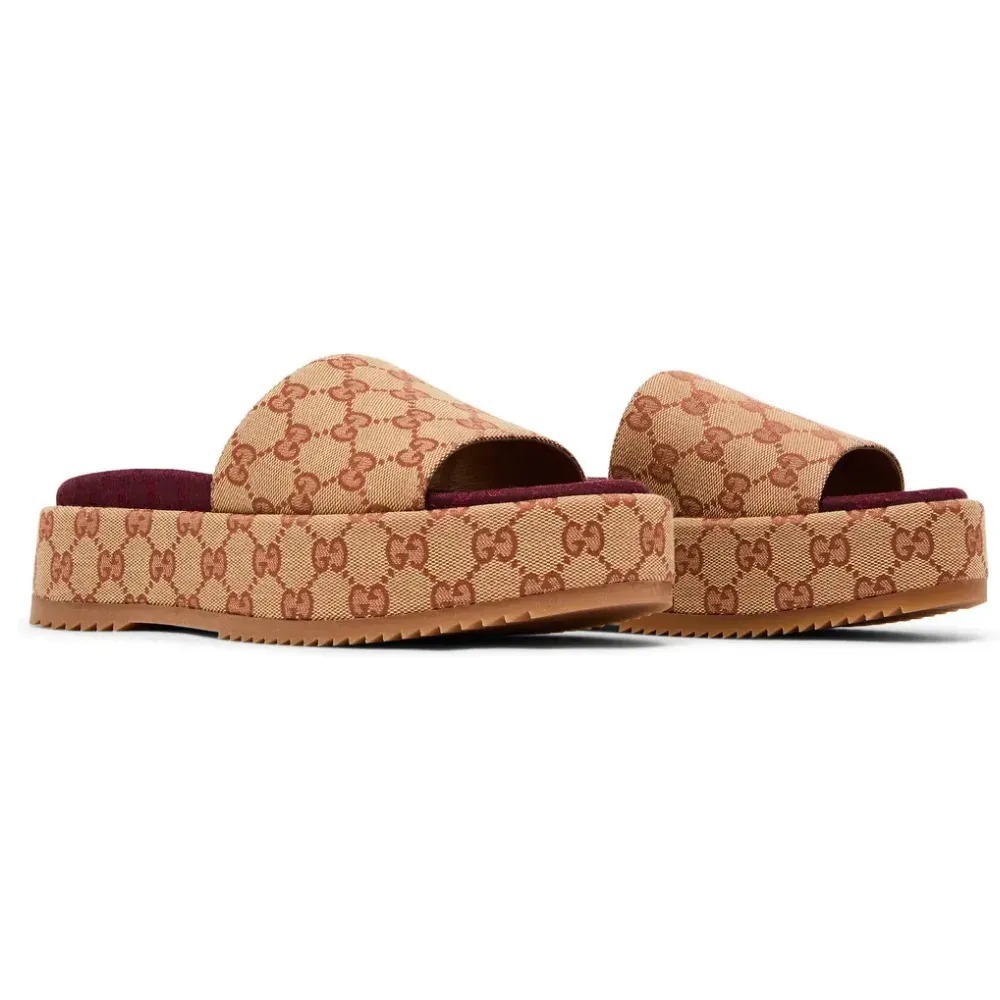Slide Gucci GG Sandal Monogram Beige Brick Red — 35 / 39 / 39.5, Novo