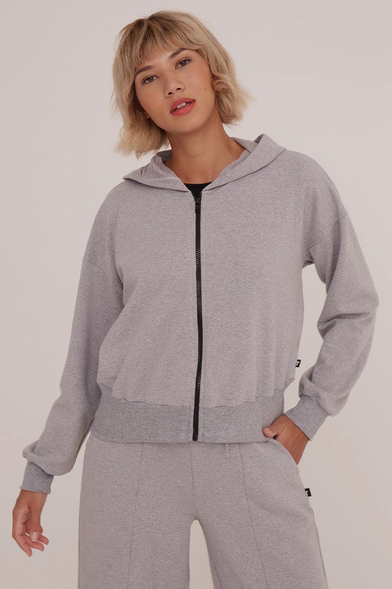 Jaqueta Cropped Moletom Urban Cinza Mescla