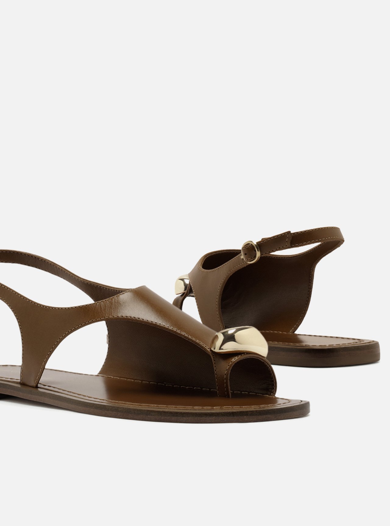 Foto 4 de Rasteira Marrom Couro Semi Coberta Metal Bold