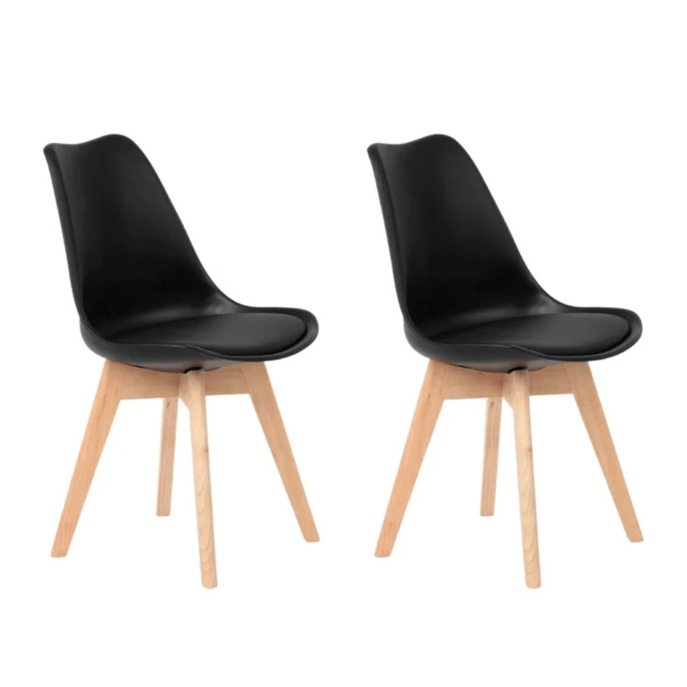 Kit 2 Cadeiras de Jantar Eames Estofada Preta em PU com Pés de Madeira Coisas e Coisinhas