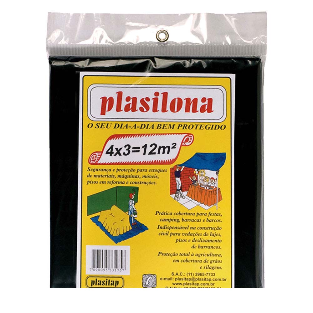 Lona Plástica Pc 4mx3m Preta Plasilona Plasitap