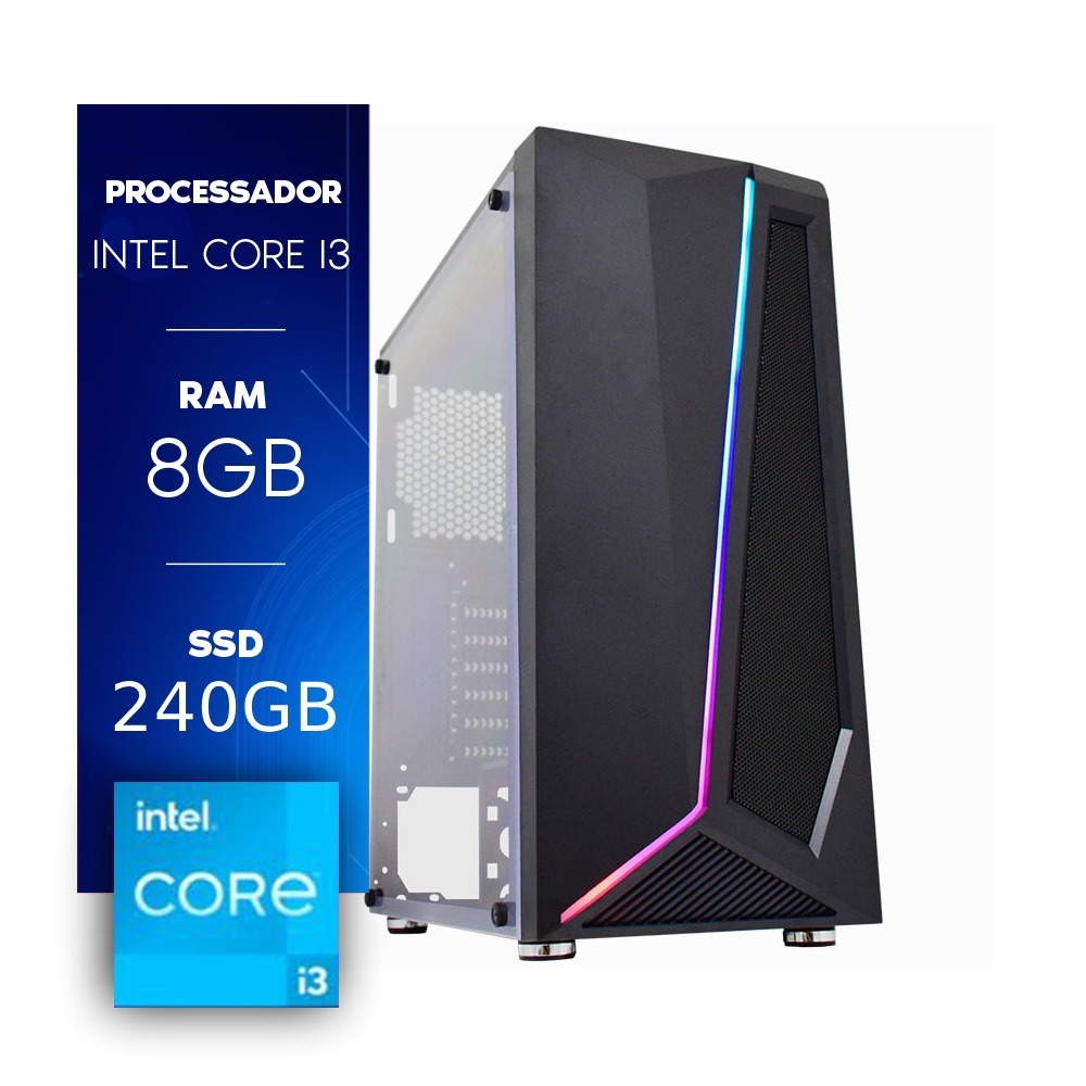 Computador Gamer CertoX Brave 1026 PW Core I3 8100 8GB DDR4 240GB SSD Acrílico Linux