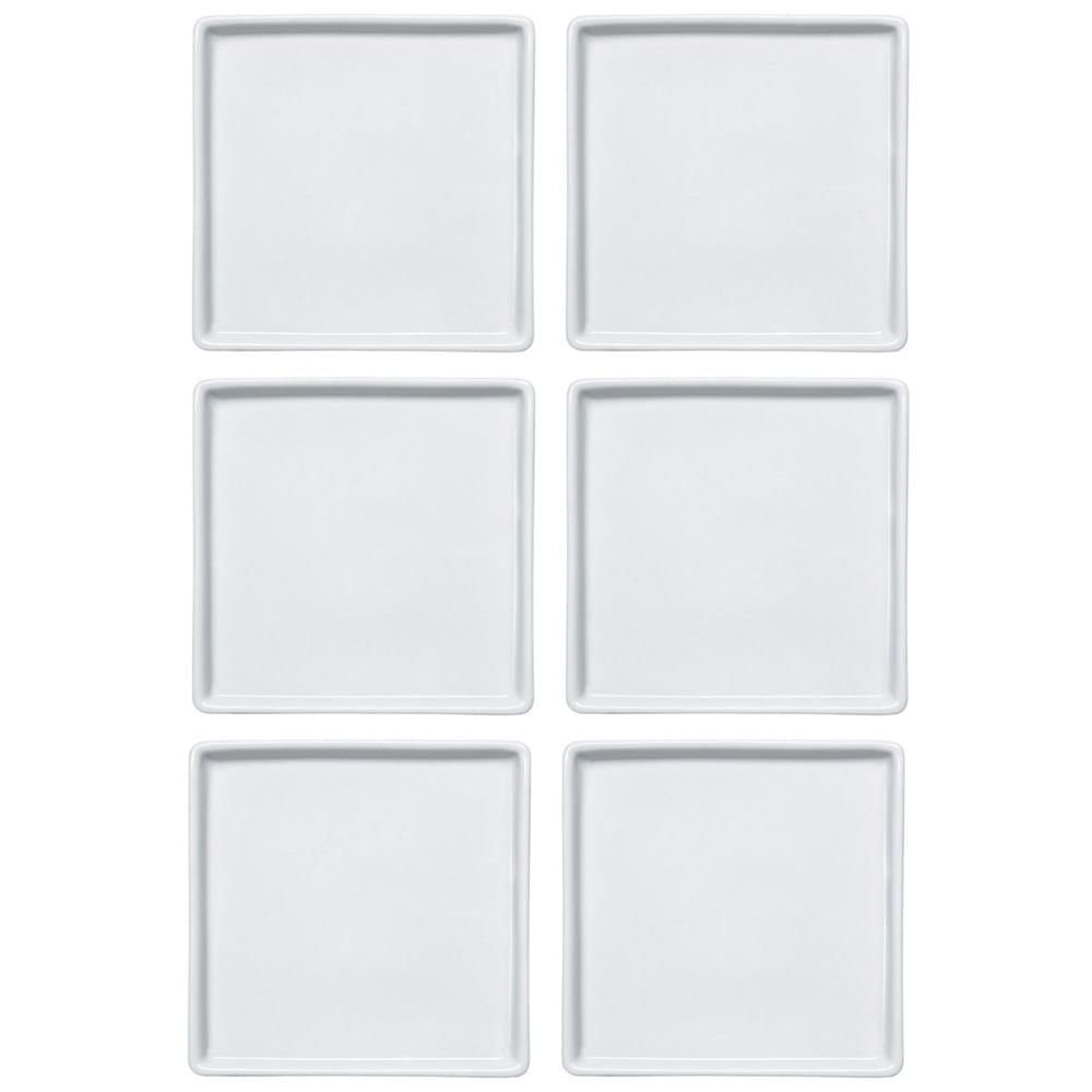 Conjunto 6 Pratos de Porcelana Branco Quadrados Rasos 16x16cm Americana Germer