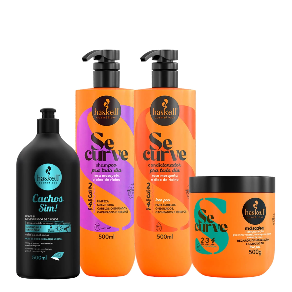 Kit Haskell Shampoo, Condicionador e Máscara Se Curve Hidronutrição + Leave In Cachos Sim! 500ml