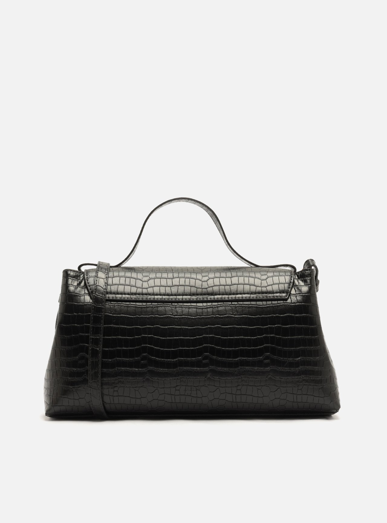 Foto 3 de Bolsa Tote Preta Fecho Dourado Croco