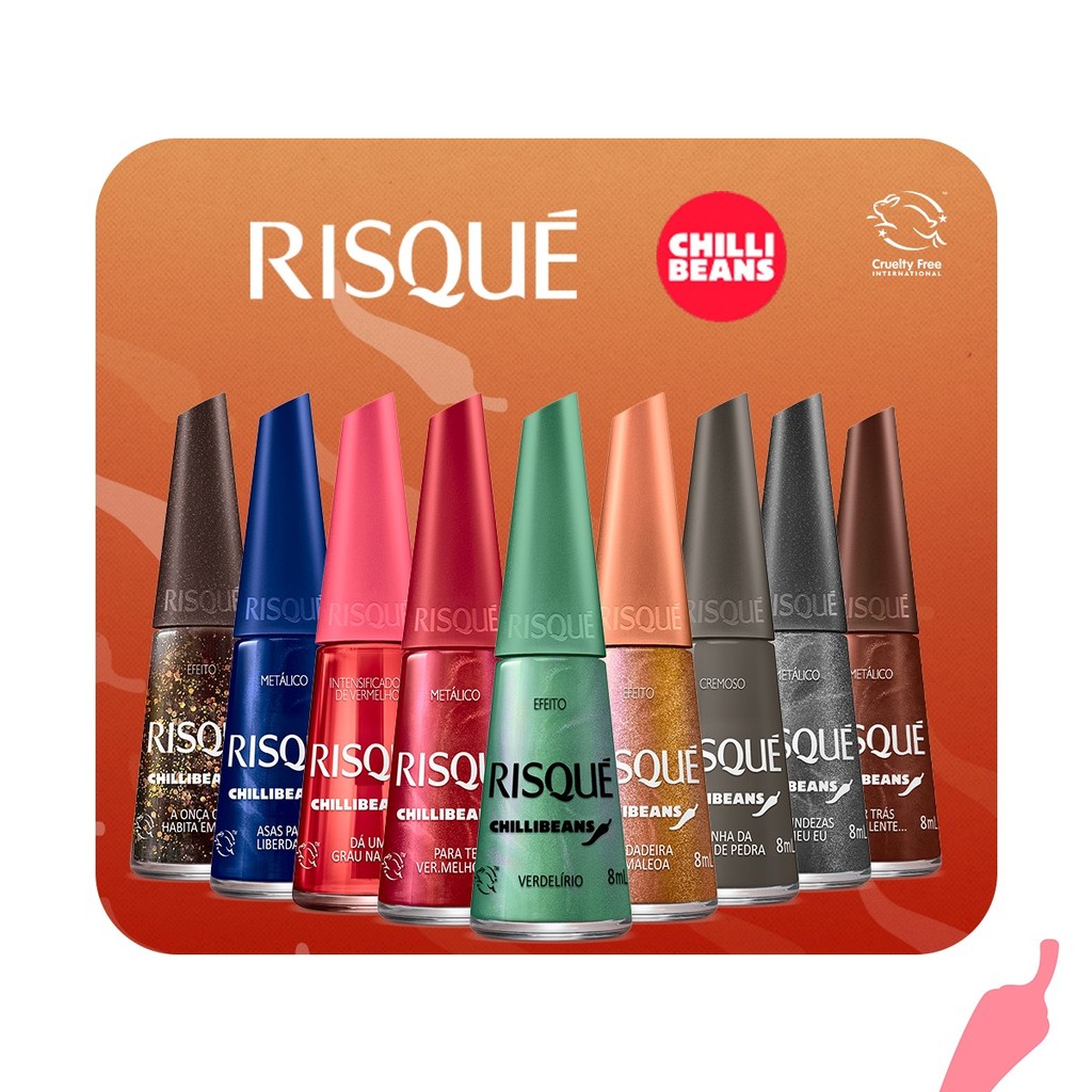 Esmalte Risqué Chilli Beans Coleção Limitada Cor Intensa Brilho Longa Duração Unhas Perfeitas 8ml