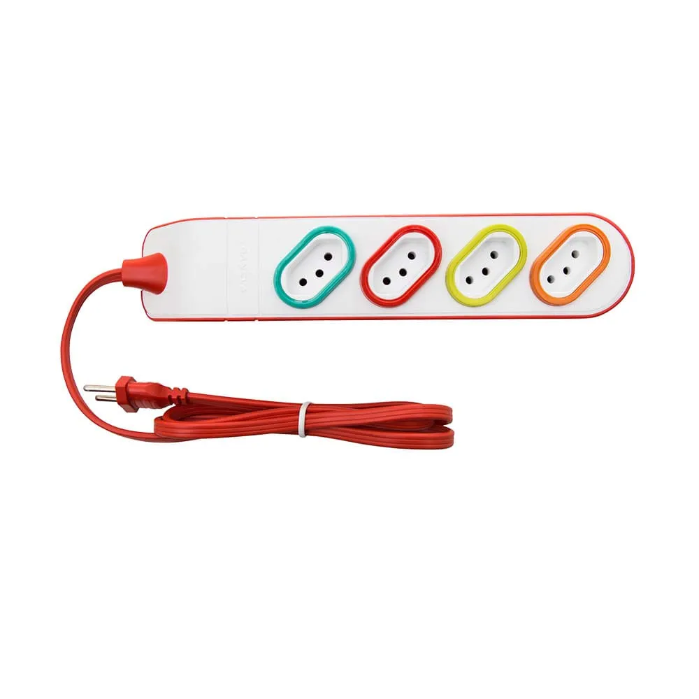 EXTENS MULTITOMADA PP 3X0,75 2P+T 10A VERMELHO 3M DANEVA