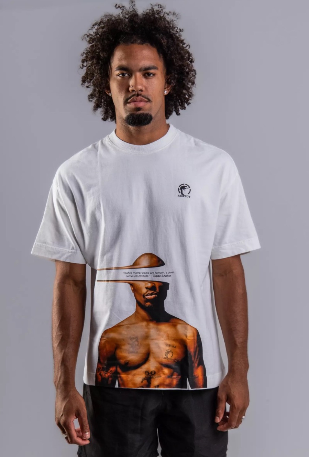 Camiseta Respect Frase Oversized Tupac Off White — P / M / G / XG / XXG / 3XG, Novo