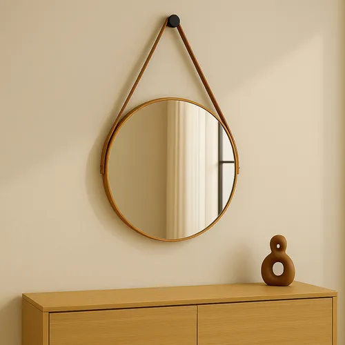 Espelho Redondo 40cm Alça Banheiro Lavabo Sala Quarto Hall Caramelo