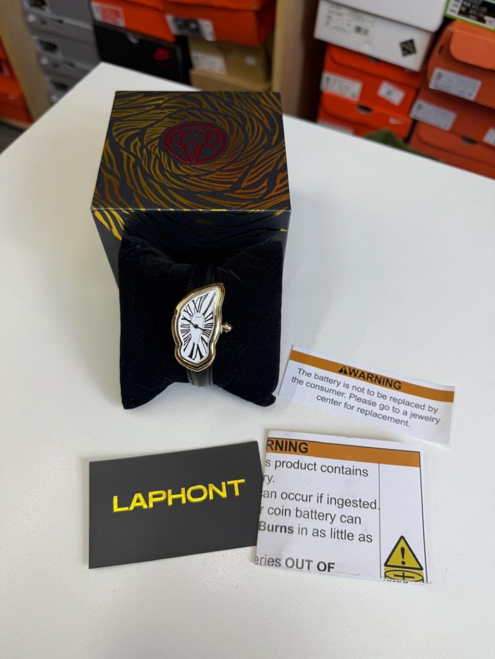 Relógio Laphont Melting Large Gold Strap Black Dial White — Único, Novo