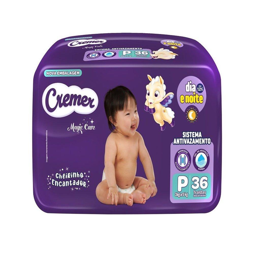 Fralda Descartável Cremer Magic Care Econômica Tamanho P - 8 Pacotes com 36 Fraldas - Total 288 Tiras