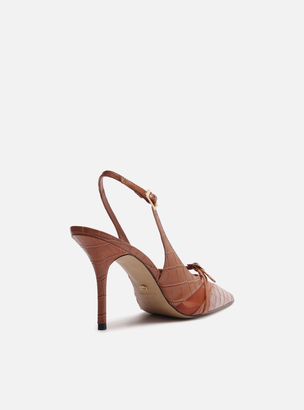 Foto 3 de Scarpin Marrom Salto Fino Fivela Slingback