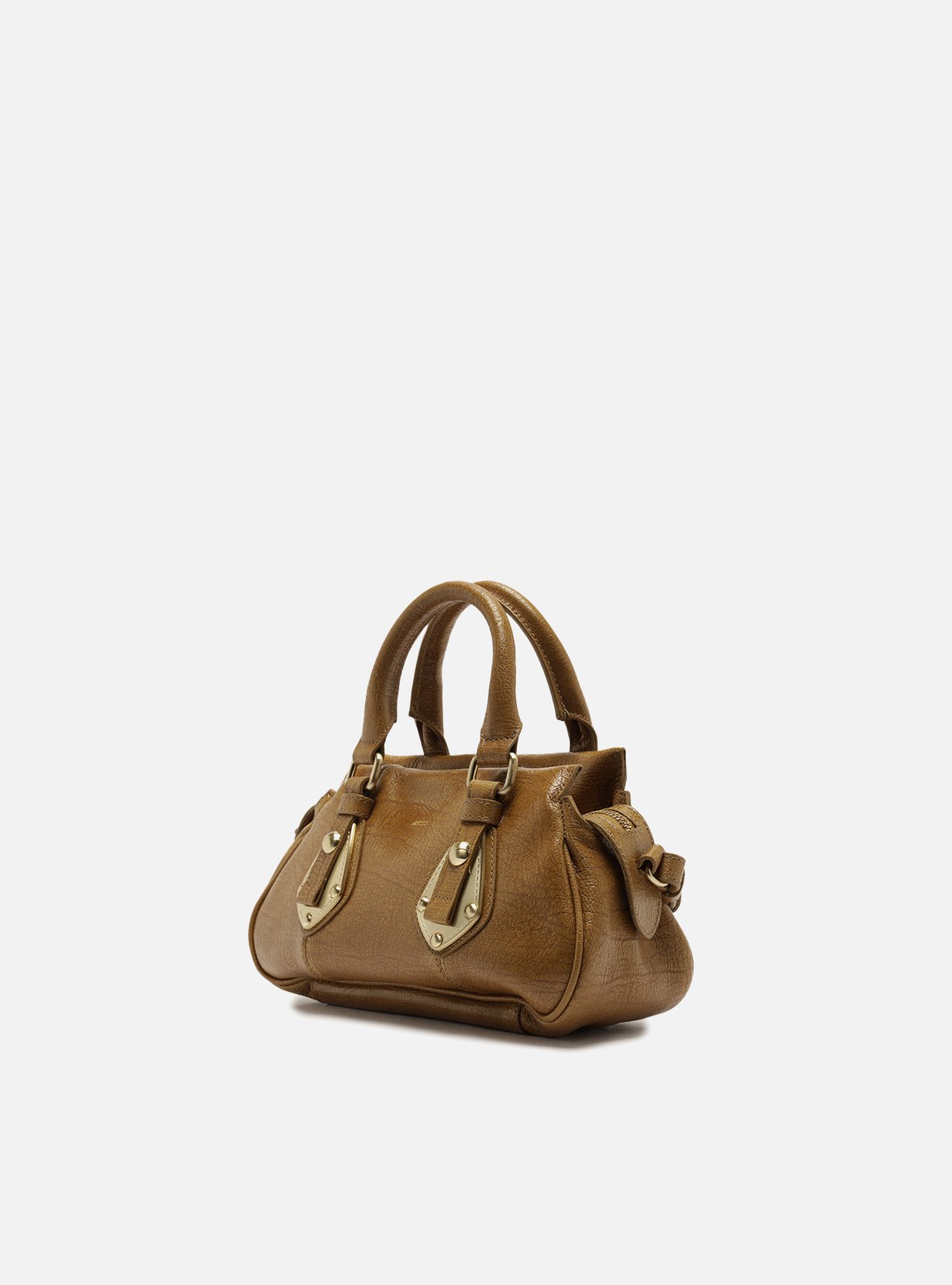 Foto 2 de Bolsa Tote Marrom Couro Pequena Metais
