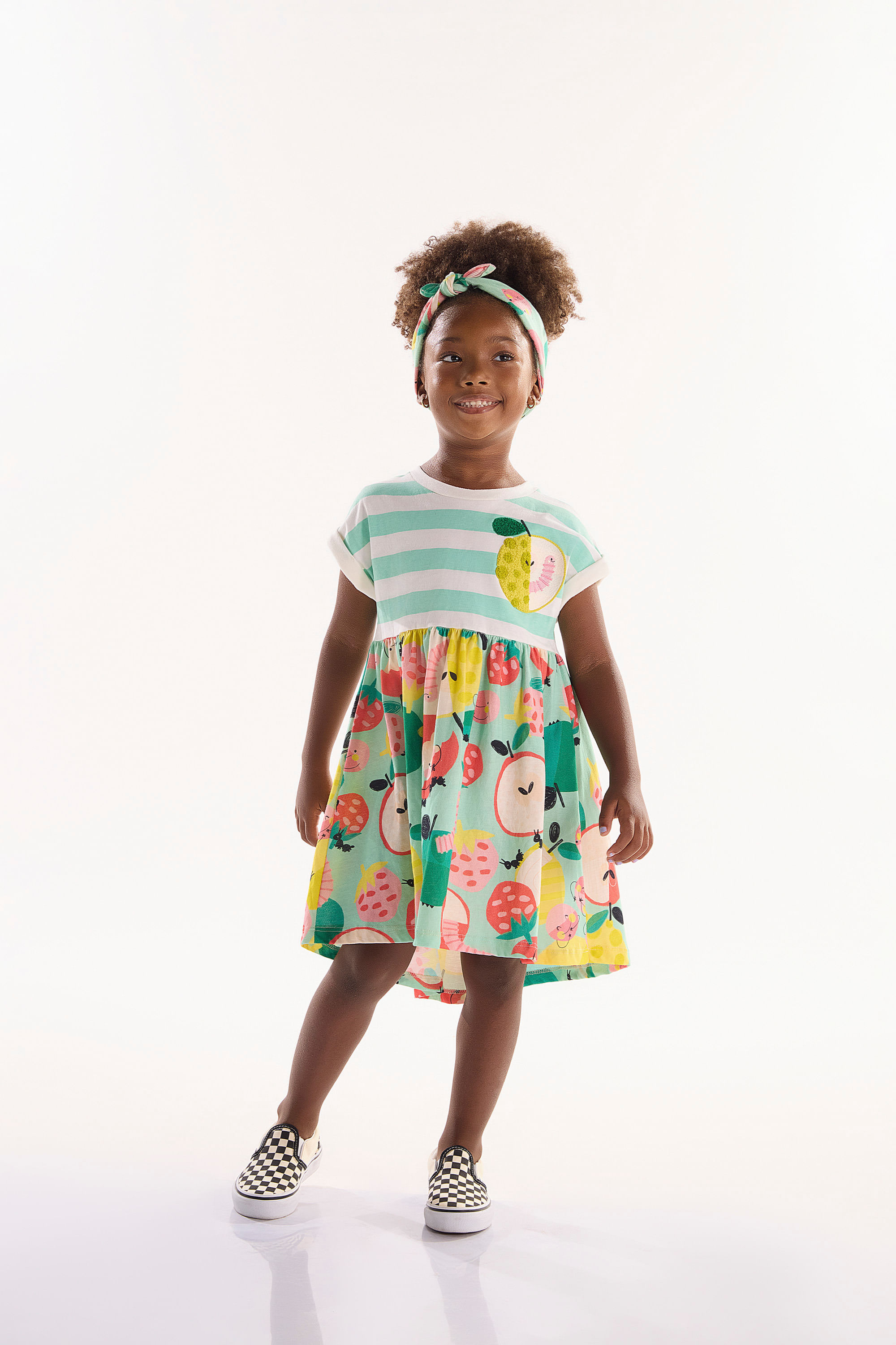 Vestido Infantil em Meia Malha Pomar Feliz (Verde) Três e Já — 01