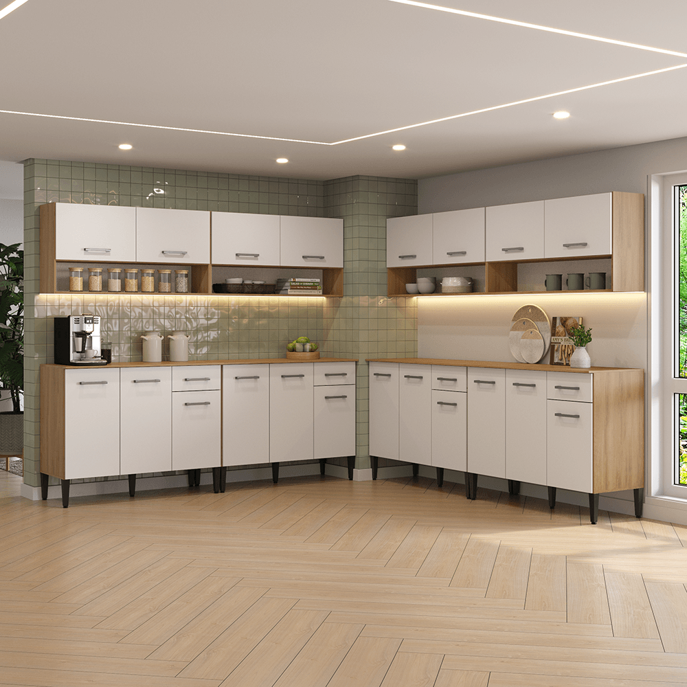Armário de Cozinha Compacta Arizona Living Carraro Carvalho com Branco