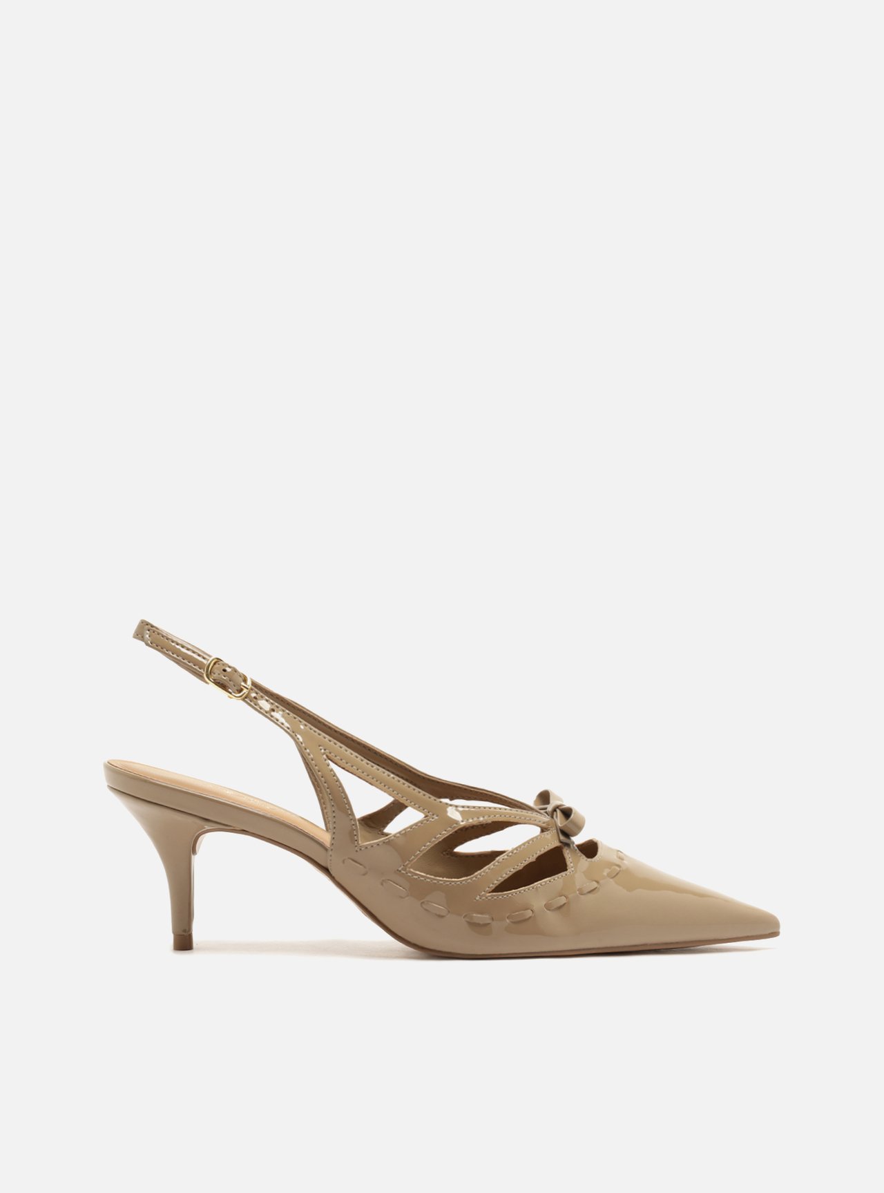 Scarpin Cinza Salto Fino Médio Slingback Laço