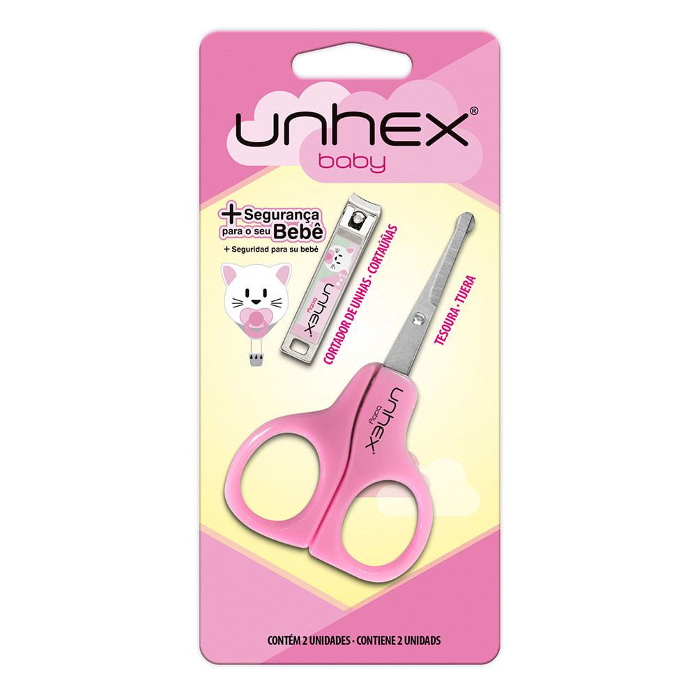 Merheje Unhex Baby Kit – Tesoura + Cortador de Unhas Infantil Rosa — Kit