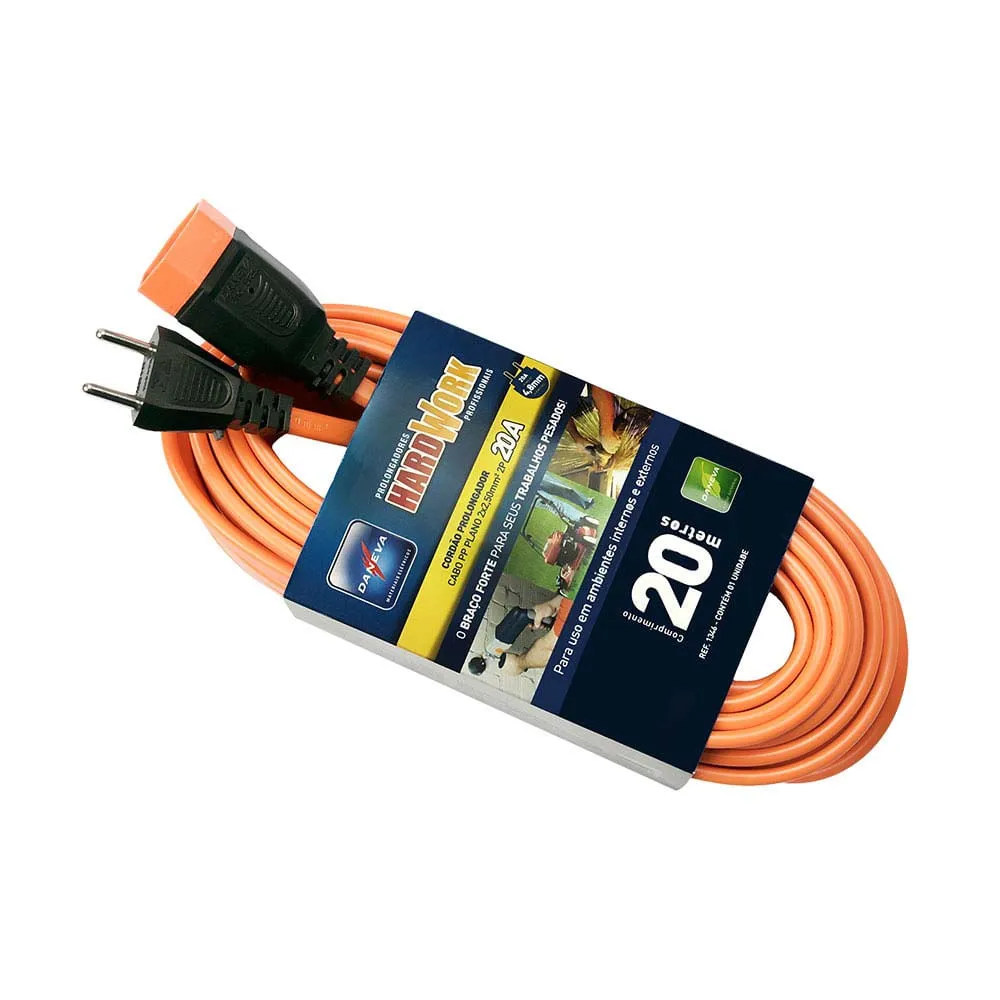 PROLONGA HARDWORK PP 2X2,50MM2 2P 20A LARANJA 20M DANEVA